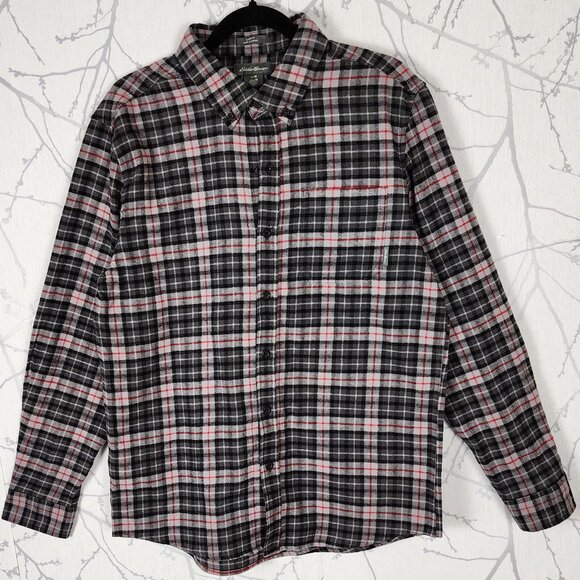 Eddie Bauer Gray Plaid Checks Button Front Flannel Shirt - Picture 1 of 5